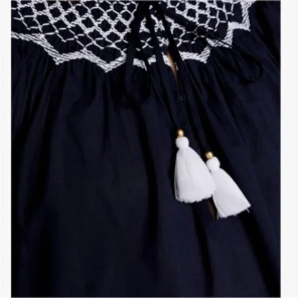 Figue 100% Cotton Smocked Embroidered Charlie Relaxed Fit Mini Dress Large - Picture 2 of 15